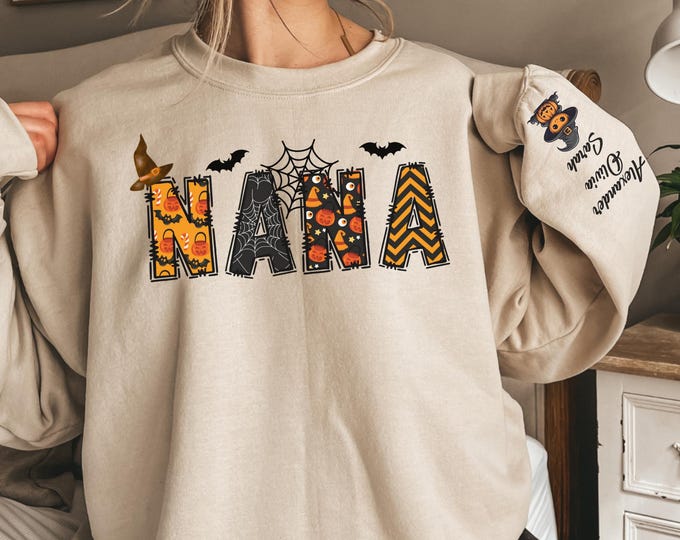 Personalized Halloween Nana Sweatshirt,Spooky Nana Shirt,Gift for Mom, Spooky Nana Sweatshirt, Halloween Shirt For Mom,Custom Name Halloween