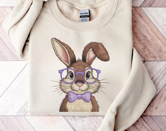 Cute Easter Bunny Sweatshirt, Easter Rabbit Sweater, Easter Bunny Hoodie, Easter Gift for Mom, Kids Easter Sweatshirt, Retro Bunny Shirt