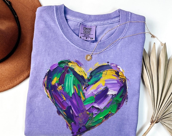 Comfort Colors® Mardi Gras Heart Shirt Brushstroke Heart TShirt for Mardi Gras Shirt Fat Tuesday Shirt Coquette Tee Louisiana Festival Shirt