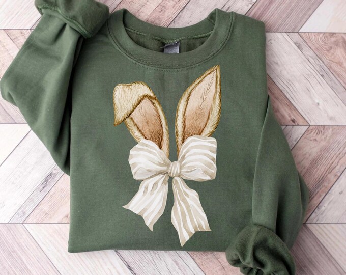 Coquette Bow Bunny Ears Shirt, Cute Bunny Sweatshirt, Rabbit Tee, Happy Easter Day Gift, Coquette Easter, Cute Easter Shirt