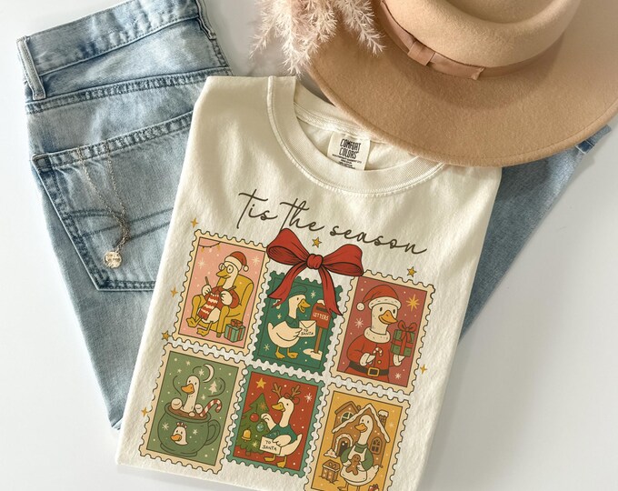 Christmas Goose Comfort Colors® T-Shirt, Tis The Season Shirt, Duck Christmas Shirt, Xmas Gifts Tee, Holiday Shirt, Santa Goose T-Shirt