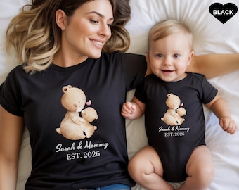 Custom Est Mama -Papa Bear and Baby Bear Shirt, Family Bear Matching Shirt, Cute Baby Bear Shirt, Baby Shower Shirts for New Christmas Gifts