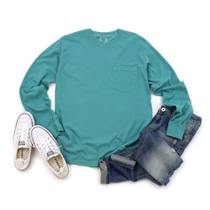 Comfort Colors Pocket Long Sleeve Pocket tee Oversized tshirt Unisex Tee %100 Cotton Shirt Trendy Soft Vintage TShirts