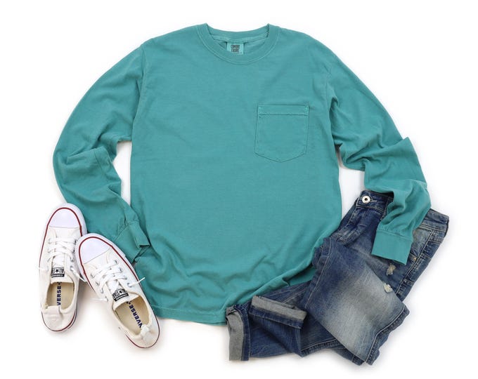 Comfort Colors Pocket Long Sleeve Pocket tee Oversized tshirt Unisex Tee %100 Cotton Shirt Trendy Soft Vintage TShirts