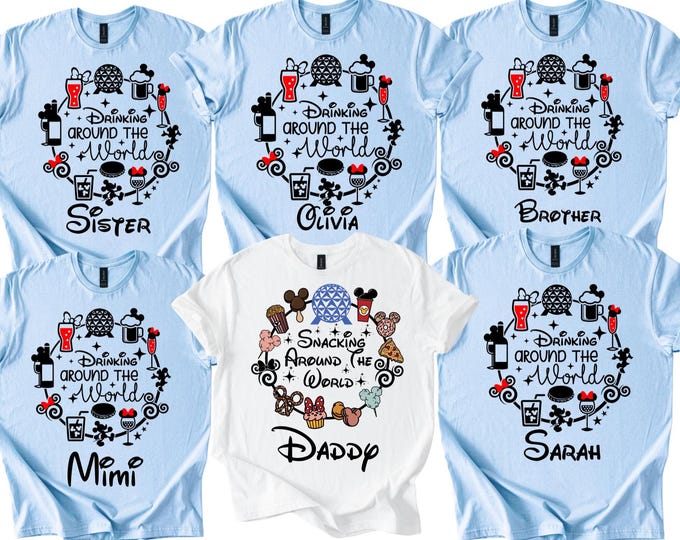 Custom 2026 Drinking Around Matching Shirt, Snacking Around The World Team Shirt, Disney Snacks Squad Shirt, Disney Epcot Group Trip Shirts