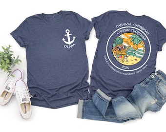 Camiseta personalizada de crucero por el Caribe, camiseta de crucero por el Caribe, camisetas de crucero familiar personalizadas con parte delantera y trasera, camiseta de crucero familiar a juego, crucero grupal