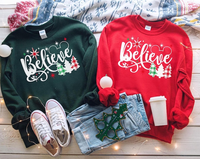 Believe Shirt, Disney Shirt,Christmas Shirt, Disney Christmas Shirt, Disney Trip, Disney Squad, Disneyland Shirt,Mickey Shirt,Christmas gift
