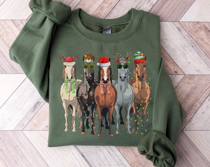 Horse Christmas Sweatshirt,Western Christmas Horse Shirt,Animal Christmas Sweater,Funny Christmas Shirt,Horse Lover Gift,Holiday Sweater,tee