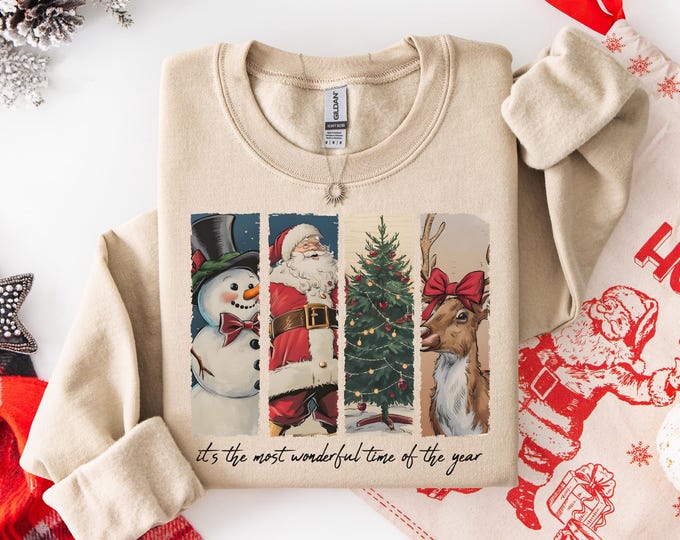 It's the Most Wonderful Time of the year Sweatshirt, Santa Claus Sweater, Vintage Christmas Crewneck, Christmas Coquette Bow Shirt