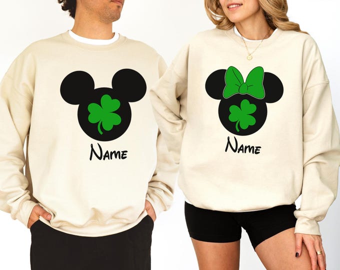 Personalized Disney Mickey And Minnie Lucky St. Patrick's Day Tee, Disney St Patrick's Day Sweatshirt, Irish Lucky Day Couples Shamrock Tee