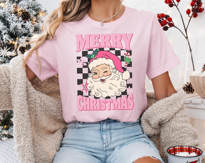Pink Santa Christmas Sweatshirt, Pink Christmas Matching Family Shirts, Christmas Holiday Sweater,Christmas  Gift,Gift for Mom