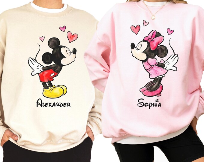 Valentines Day Mouse Couple Sweatshirt – Magical Land Valentine Shirt, Matching Disneyland Crewneck, Anniversary Sweater, Honeymoon Shirts