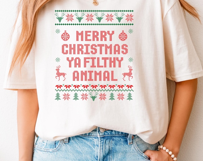 Merry Christmas Ya Filthy Animal shirt, Ugly Christmas Sweater, Funny Christmas Shirt,Christmas Gifts,Christmas Crewneck,Winter Hoodie