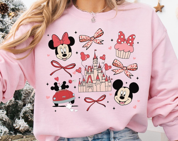 Coquette bows Mickey and Friends Disney Valentine Shirt, Happy Valentine's Day 2026, WDW Disneyland Valentine Gift For Her Matching Tee