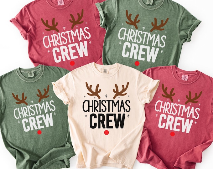 Comfort Colors® Christmas Crew Shirts, Custom Family Matching Xmas Tees, Reindeer Nose Holiday Shirt