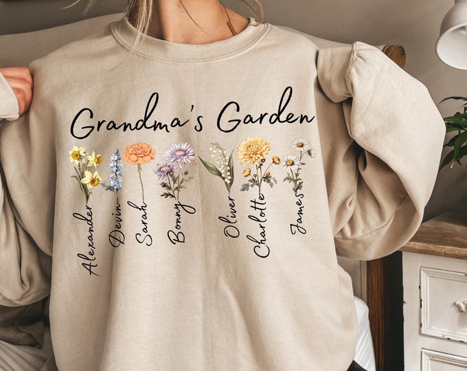Grandma's Garden Sweatshirt,Custom Birthflower Sweatshirt,Gift for Grandma,LoveGrows Here,Mom's Garden,Grandma's Garden Tee,Christmas Gifts