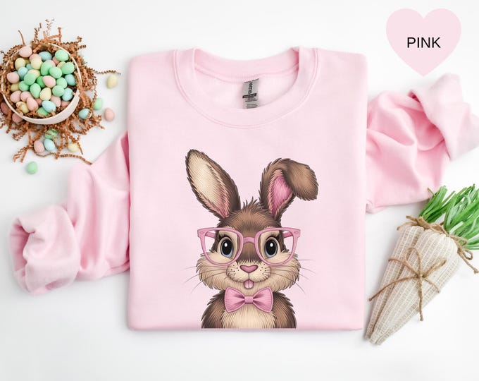 Cute Easter Bunny Sweatshirt, Easter Rabbit Sweater, Easter Bunny Hoodie, Easter Gift for Mom, Kids Easter Sweatshirt, Retro Bunny Shirt