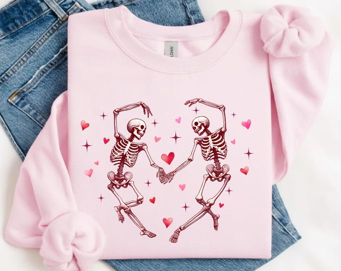 Skeleton Love Sweatshirt, Valentines Day Gift, Skull Valentines Day Shirt, Heart Shirt, Valentine Skeleton Shirt, Skeleton Dancing Shirt