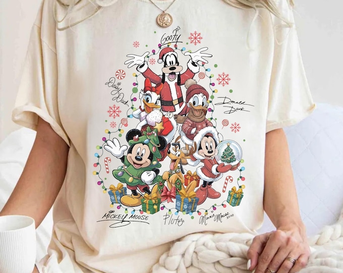 Retro Disney Santa Mickey & Friends Christmas Shirt, Disney Very Merry 2025 Family Matching Tee, Disneyland Vacation Holiday Christmas Shirt