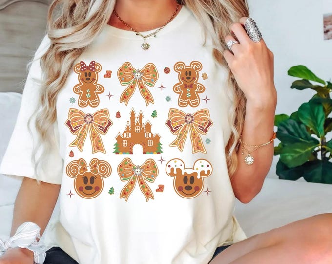 Retro Coquette Bows Disney Gingerbread Christmas shirts, Mickey and Friends Christmas Sweatshirt, Mickey's Very Merry Christmas Party 2025