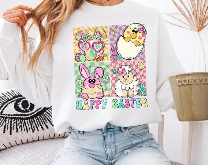 Happy Easter Sweatshirt, Womens Easter Shirt, Rabbit Sweatshirt, Bunny Sweatshirt, Funny Easter Sweater, Easter Gift, Cute Easter Shirt
