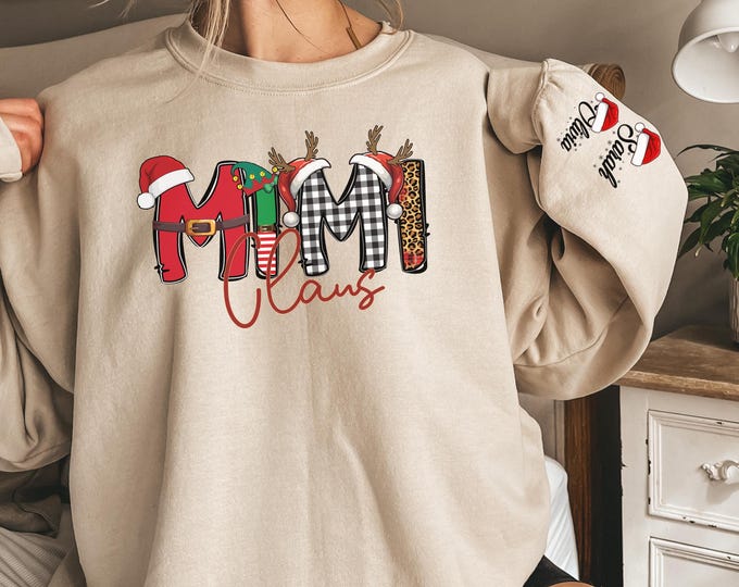 Custom Nana Claus Sweatshirt, Mimi Claus Sweatshirt, Xmas Mimi Sweater, Custom Grandkids shirt, Christmas Sweatshirt for Woman