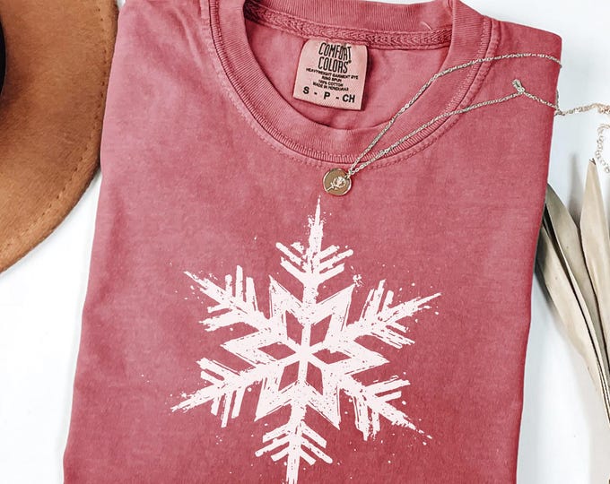 Long Sleeve Winter Snowflake Holiday Comfort Colors® T-Shirt: Christmas Tee for Women - XMas Gifts,Short Sleeve Snowflake   shirt