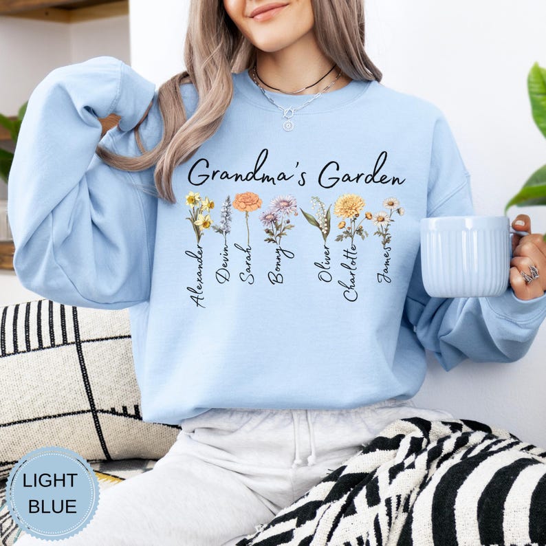 Grandma's Garden Sweatshirt,Custom Birthflower Sweatshirt,Gift for Grandma,LoveGrows Here,Mom's Garden,Grandma's Garden Tee,Christmas Gifts image 11