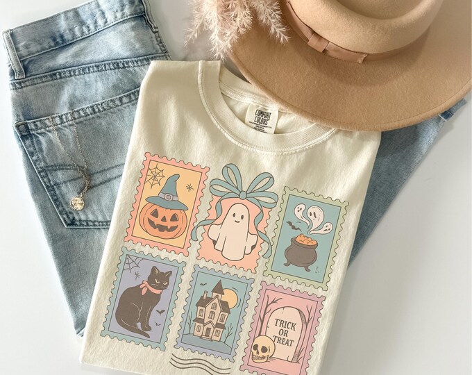 Halloween Cute Ghost Pumpkin Cat Shirt, Cute Ghost Shirt, Retro Ghost Tee, Women's Halloween Shirt, Fall Spooky Cat shirt, Comfort Colors®