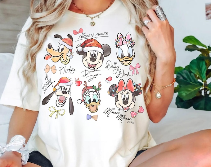 Comfort Color® Disney Mickey and Friends Merry Christmas Shirt Retro Disney Christmas Shirt Disney Matching Couple Disney Family Shirt