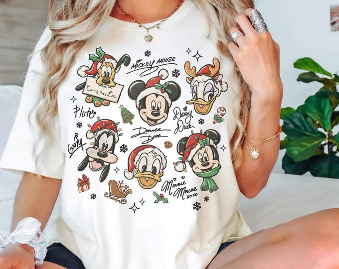 Comfort Color Disney Christmas Coquette Bow Shirt, Mickey & Friends Holiday Tee, Disney Family Xmas Trip, WDW Christmas Group Holiday Gifts
