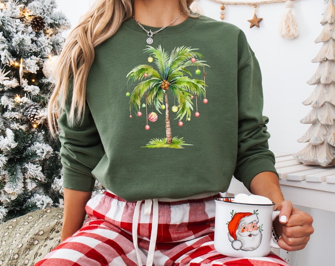 Christmas Palm Tree T-Shirt, Tropical Xmas Gift, Florida Christmas Shirt, Beach Christmas, Santa July Hawaiian Shirts, Xmas Tree Shirt