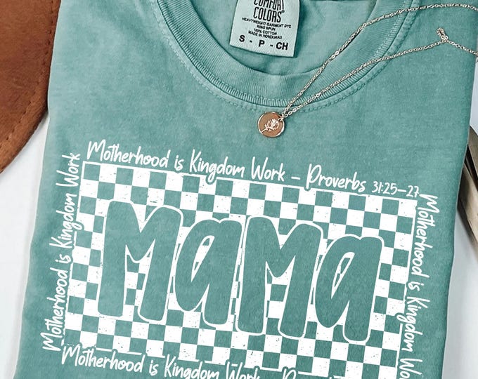 Comfort Colors® Christian  Mama t-shirt,Mama T-Shirt,Strong Woman Shirt, gift for mothers day,Retro Checkered  Motherhood is Kingdom Work