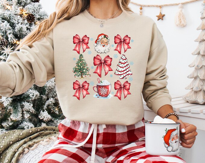 Vintage Retro Santa Christmas Shirt, Cute Snowman & Reindeer with Coquette Bow – Perfect Holiday Gift, Most Wonderful Time of the Year