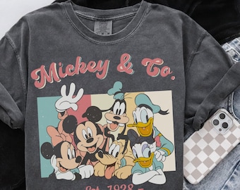 Chemise rétro Mickey & Co 1928 couleurs confort, t-shirt Disneyland, chemise Disneyworld, chemise famille Mickey et ses amis, cadeau Disney