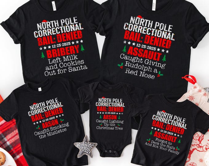 60 Quotes and Custom North Pole Correctional Shirt, Funny Family Matching Christmas Shirt, Xmas, Long Sleeve Tees, Christmas Shirts 2025