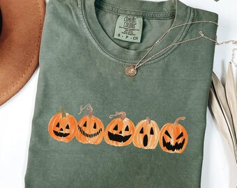 Camiseta con calabaza linda de Comfort Colors®, T Is The Season, camiseta con calabaza fantasma, camiseta de Halloween para mujer, regalo para amantes de las calabazas, camiseta con gráfico de otoño