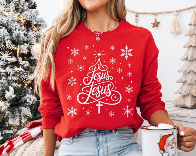 Jesus Christmas Tree Sweatshirt, Christian Christmas Shirt, Jesus Lover Gift, Bible Verse Sweater