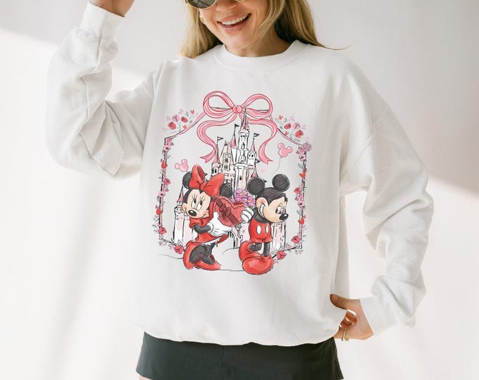 Disney Coquette Bow Valentine Sweatshirt, Mickey and Minnie Valentines Day Tee, Disneyland Couples Valentine Trip Shirt