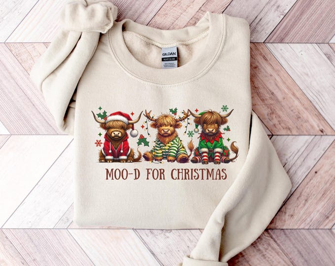 Christmas Cow Sweatshirt, Funny Christmas Shirt, Cow Lover Gift, Holiday Sweater, Farm Christmas Shirt, Womens Cow Shirt, Christmas Crewneck