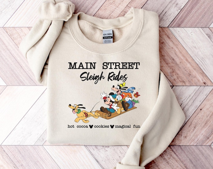 Retro Mickey Minnie Main Street Sleigh Rides shirt, Disney Christmas Sweatshirt, Mickey Minnie Christmas Sweatshirt,Christmas Gift,