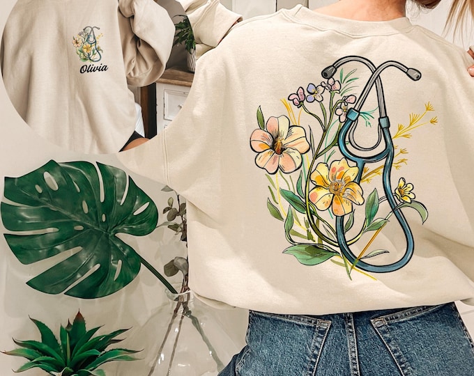 Custom Floral Stethoscope Sweatshirt, Doctor or Nurse Tshirts, Women's Nursing School Hoodie, Floral Nurse Shirt, Nurse Graduation Gift,