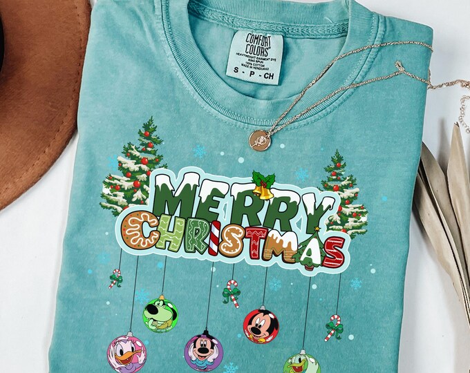 Comfort Color® Disney Mickey and Friends Merry Christmas Shirt Retro Disney Christmas Shirt Disney Matching Couple Disney Family Shirt