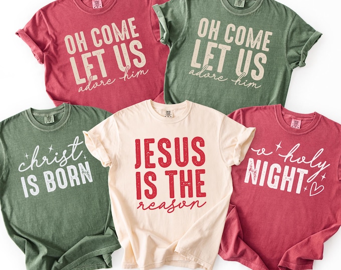 Comfort Colors® Christian Christmas Shirts, Custom Matching Religious Christmas T-Shirts, Jesus Christmas Tee, Personalized Christian Shirt