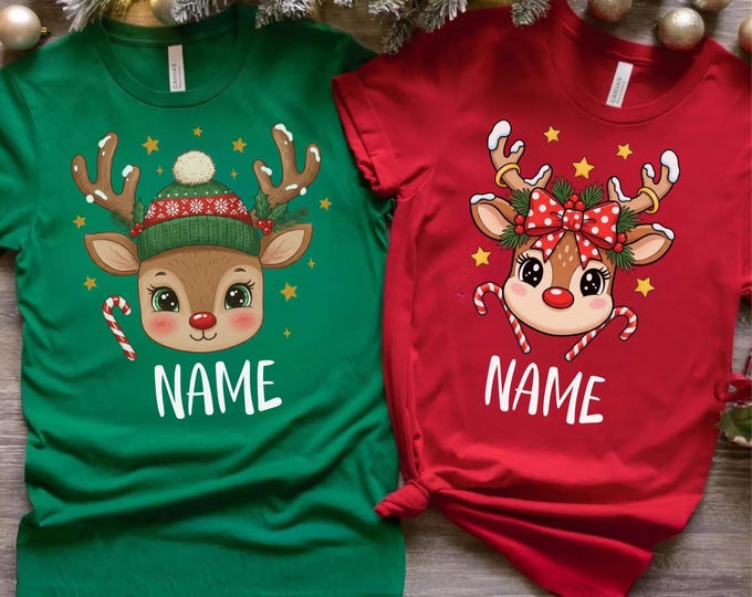 Funny Reindeer Family Christmas Custom Family Name Xmas Personalized Christmas Family Graphic TShirt ,Christmas  Gift,Christmas Crew Shirt,