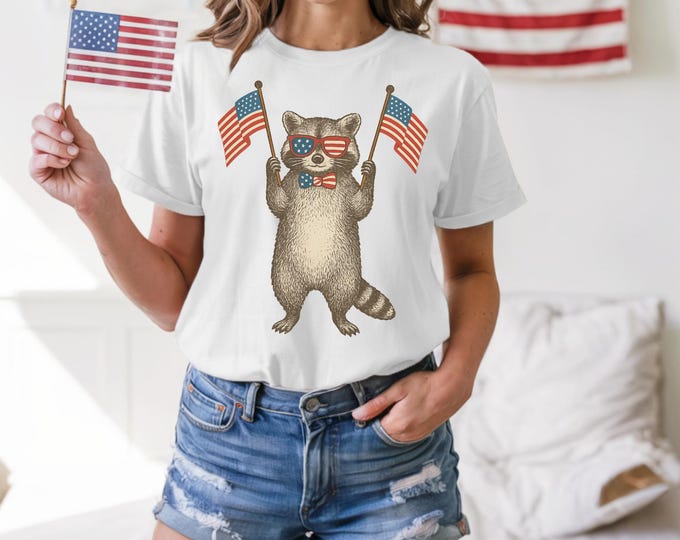 Funny 4th of July Shirt, Feral & Free Raccoon T-Shirt, American Feral Girl Summer Meme Shirt, Patriotic Independence Day Gift