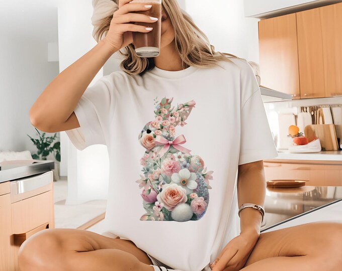 Comfort Colors®Floral Easter Shirt, Easter Sweatshirt, Coquette Bow Easter Tshirt, Easter Rabbit Shirt,Easter Shirts for Women,Easter Bunny