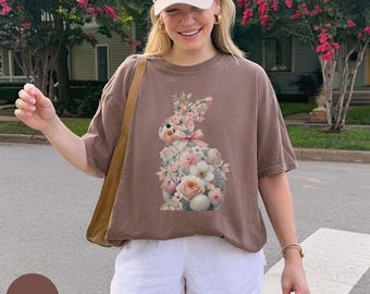 Comfort Colors®Floral Easter Shirt, Easter Sweatshirt, Coquette Bow Easter Tshirt, Easter Rabbit Shirt,Easter Shirts for Women,Easter Bunny
