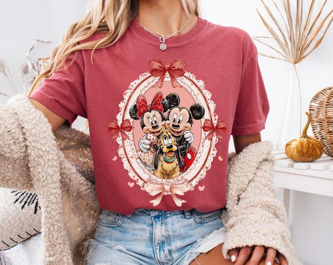 Comfort Colors Valentine Disney Shirt, Mickey Minnie Love T Shirt, Cute Pink Cartoon Couple Tee, Romantic Valentine Gift, Disneyland Shirt
