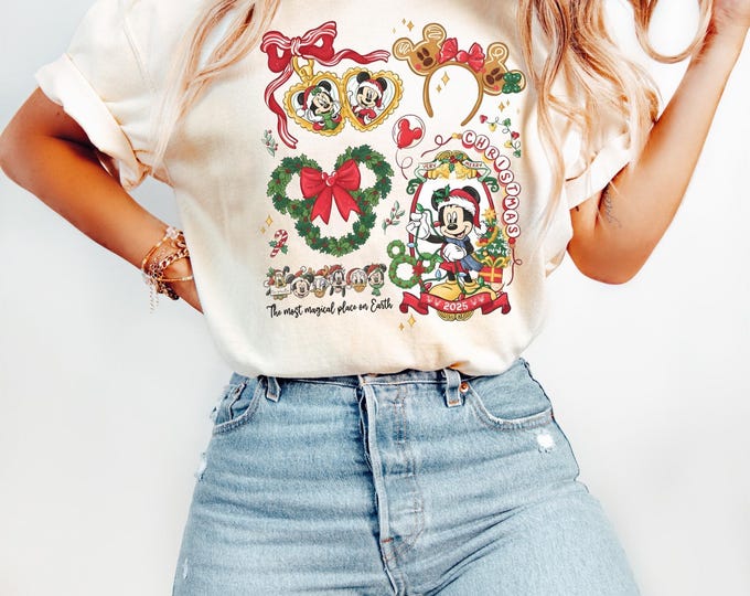 Comfort Color The Most Magical Place on Earth Christmas shirt,Vintage Disney Castle Magic Kingdom Holiday Top,Mickey Friends Family Matching